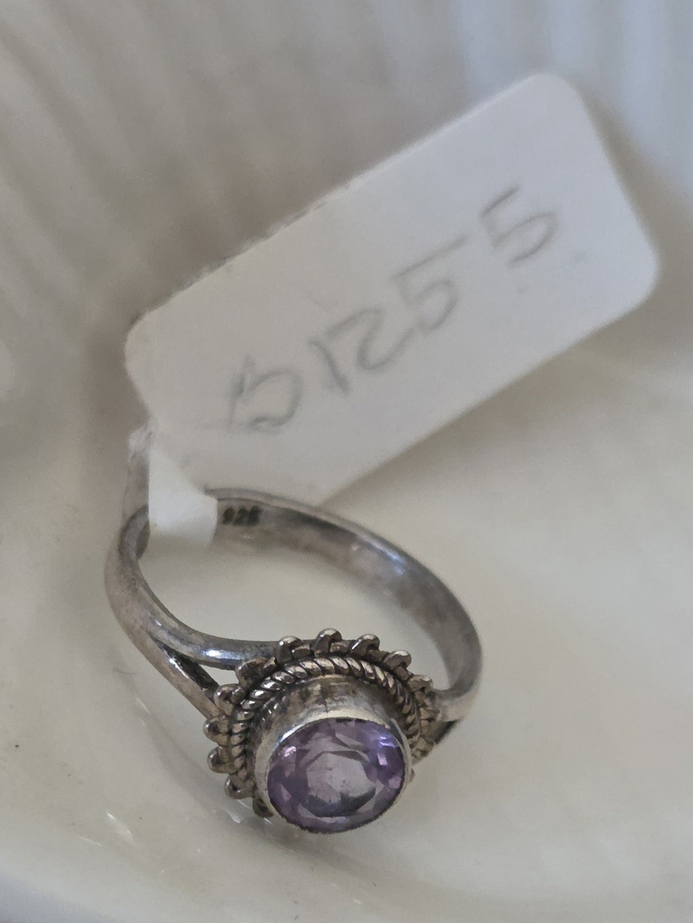 Sterling Silver Amethyst Halo Ring - Purple